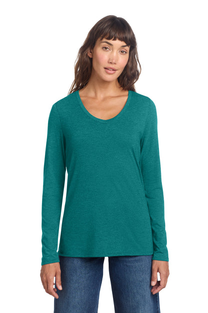 District Women's Perfect Tri Long Sleeve V-Neck Tee DT135 Heathered Teal