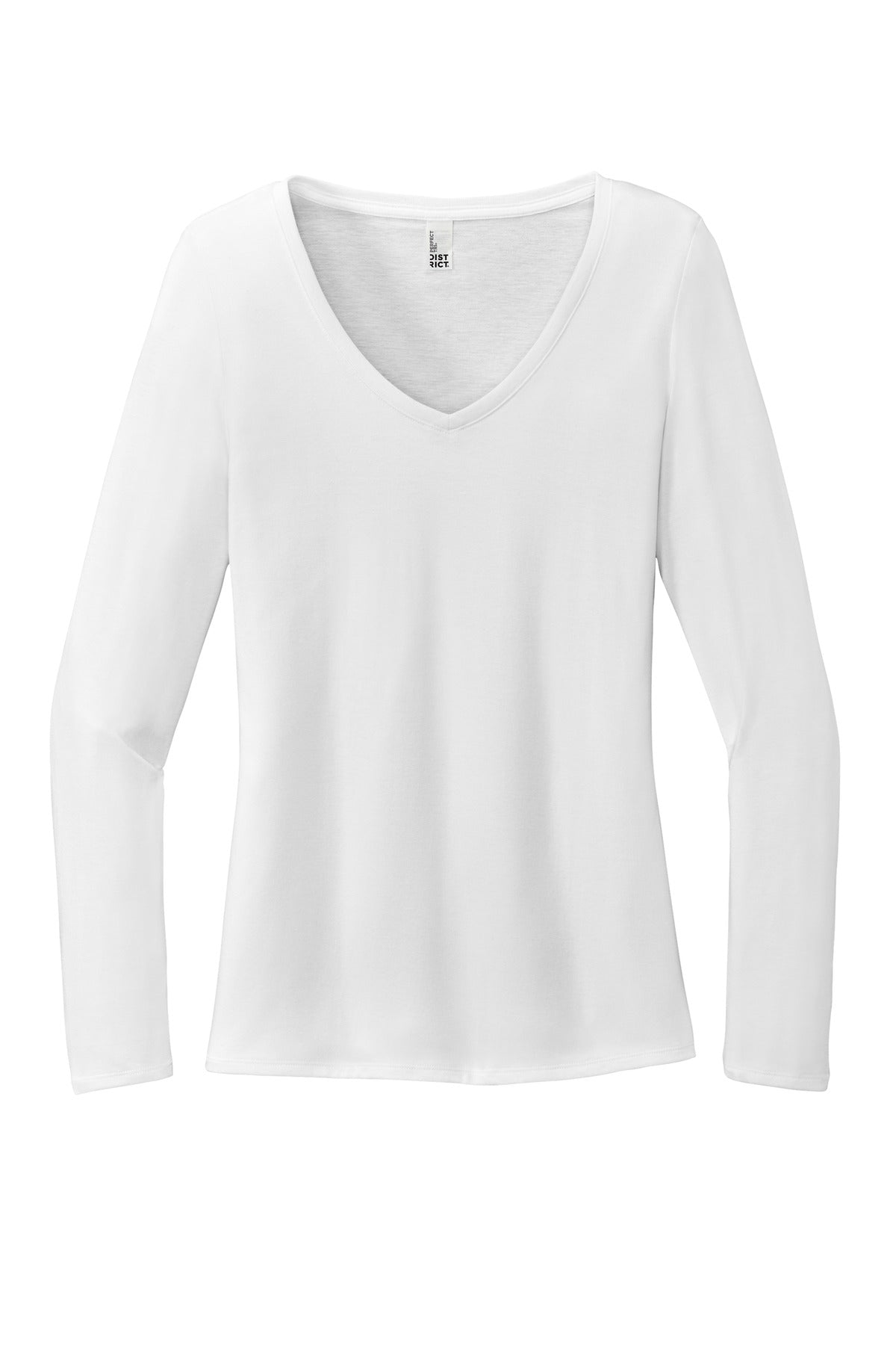 District Women's Perfect Tri Long Sleeve V-Neck Tee DT135 White