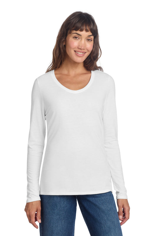 District Women's Perfect Tri Long Sleeve V-Neck Tee DT135 White