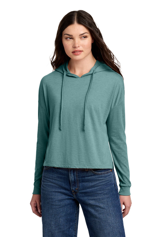 District Women's Perfect Tri Midi Long Sleeve Hoodie DT1390L Heathered Eucalyptus Blue