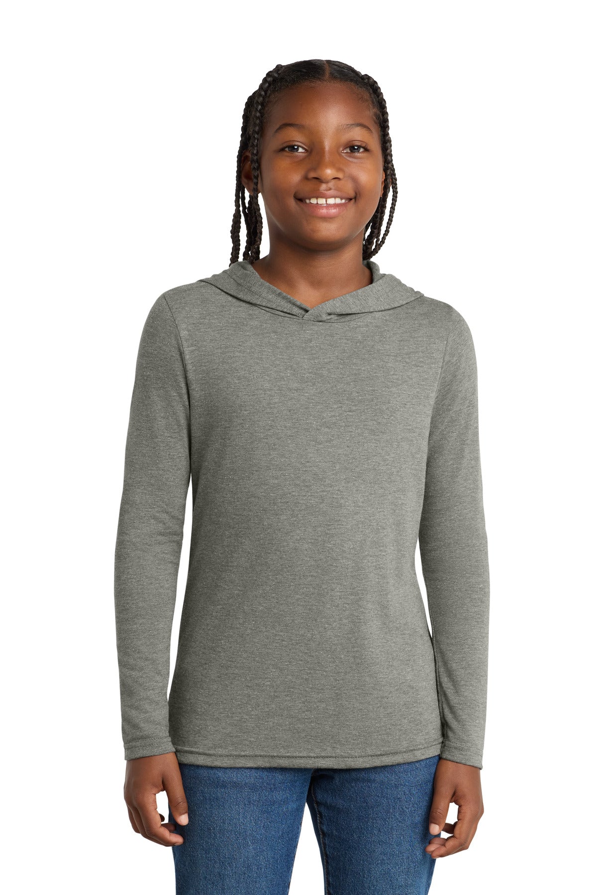 District Youth Perfect Tri Long Sleeve Hoodie DT139Y Grey Frost