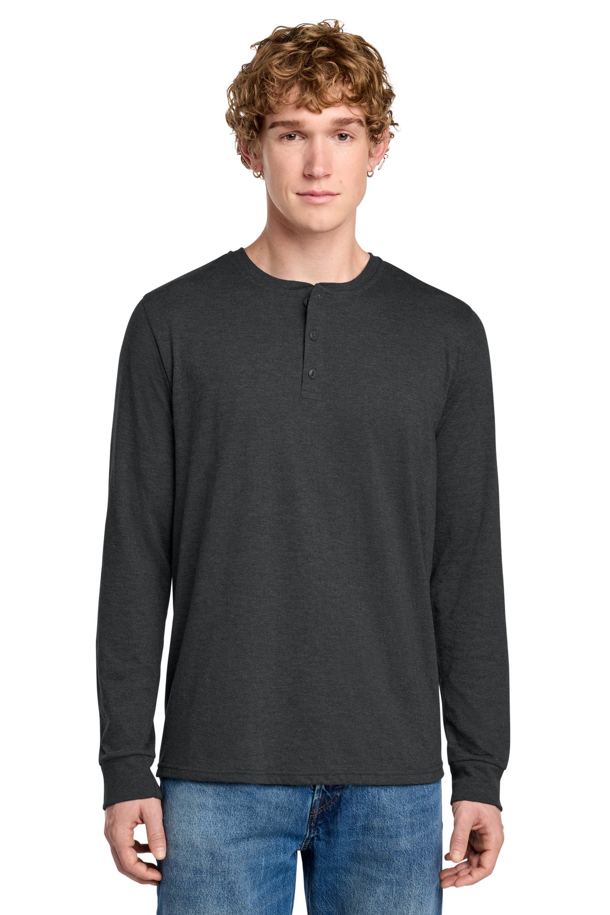 District Perfect Tri Long Sleeve Henley DT145 Black Frost