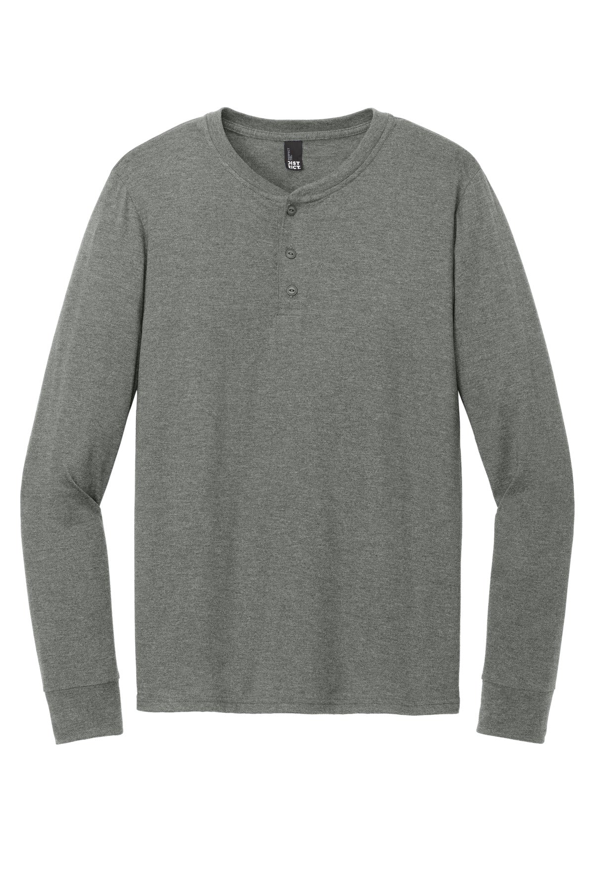 District Perfect Tri Long Sleeve Henley DT145 Heathered Charcoal
