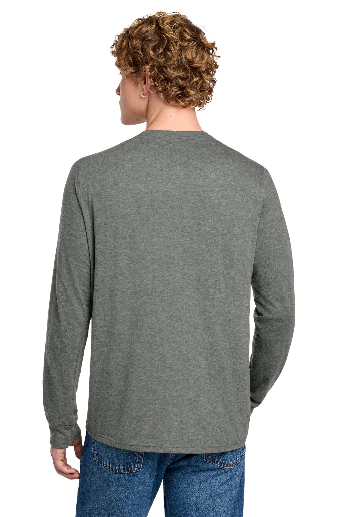 District Perfect Tri Long Sleeve Henley DT145 Heathered Charcoal