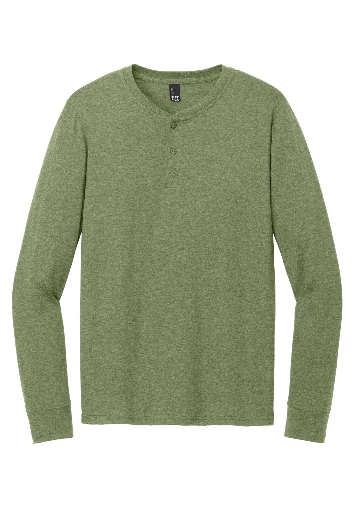District Perfect Tri Long Sleeve Henley DT145 Military Green Frost