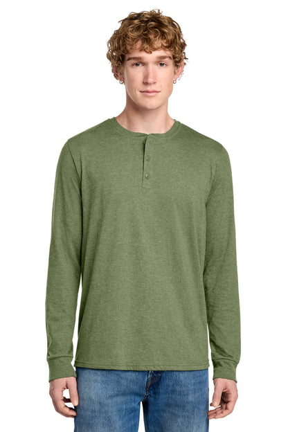 District Perfect Tri Long Sleeve Henley DT145 Military Green Frost