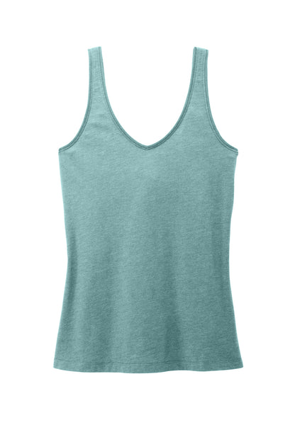 District Women's Perfect Blend CVC V-Neck Tank DT154 Heathered Eucalyptus Blue
