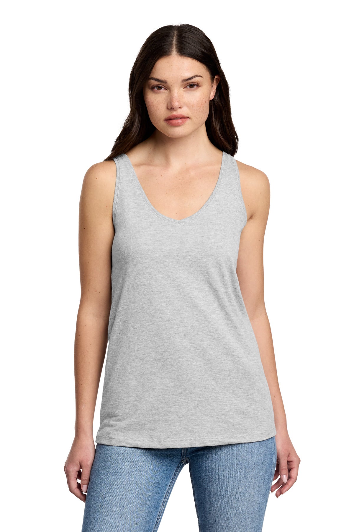 District Women's Perfect Blend CVC V-Neck Tank DT154 Light Heather Grey