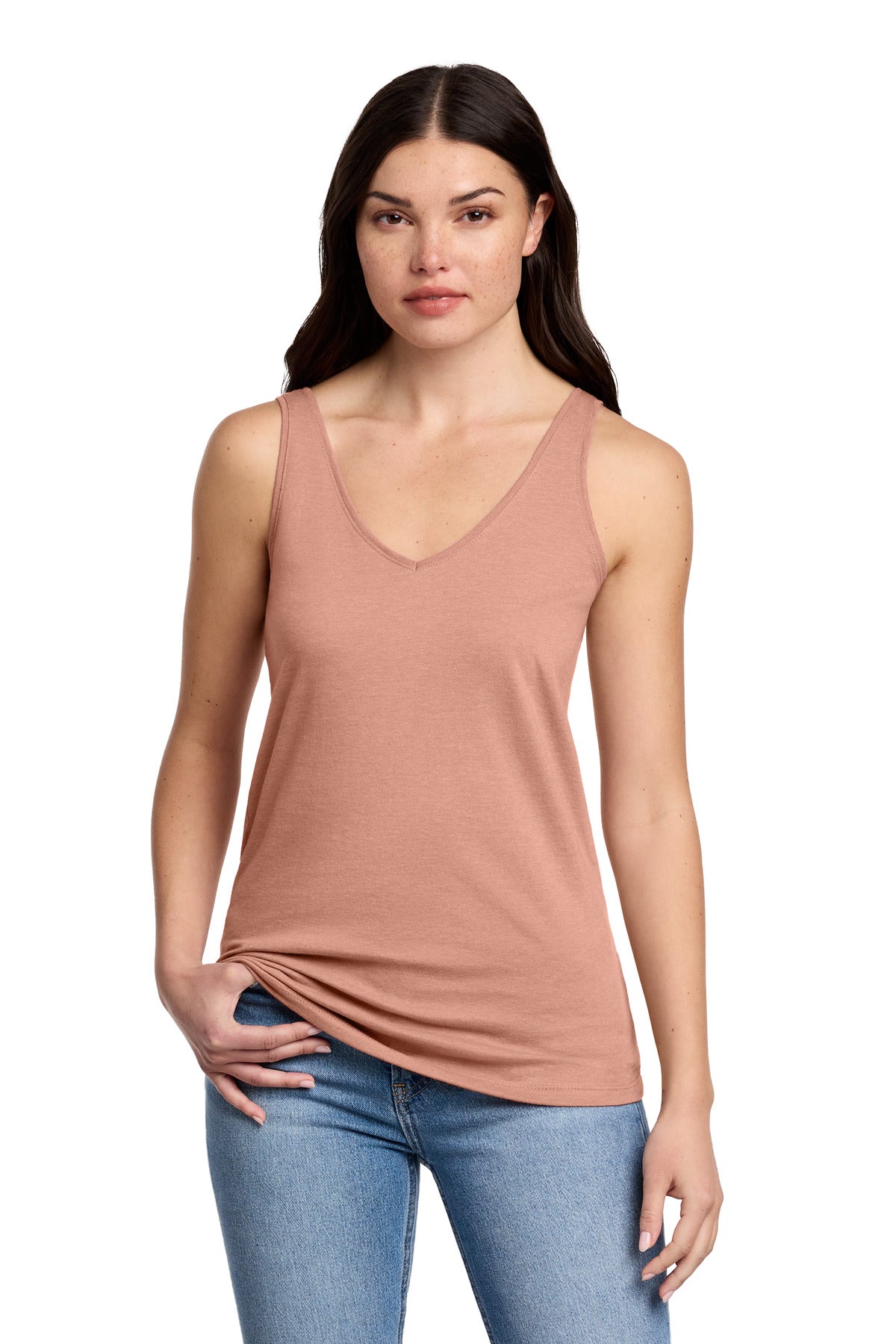 District Women's Perfect Blend CVC V-Neck Tank DT154 Nostalgia Rose Heather