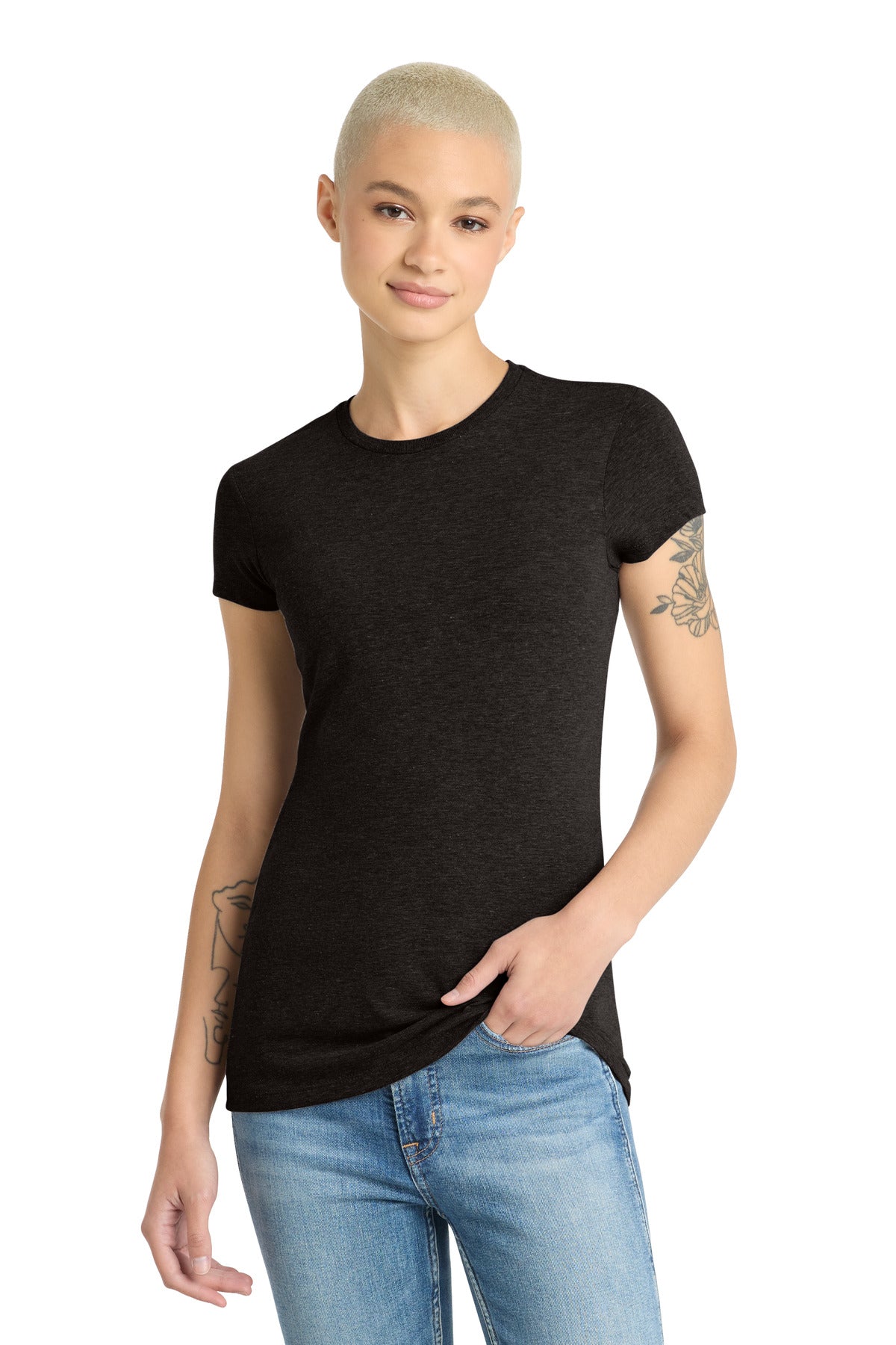 District Women's Fitted Perfect Tri Tee DT155 Black Frost