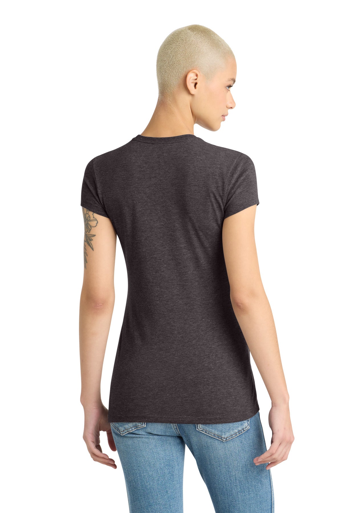 District Women's Fitted Perfect Tri Tee DT155 Heathered Charcoal