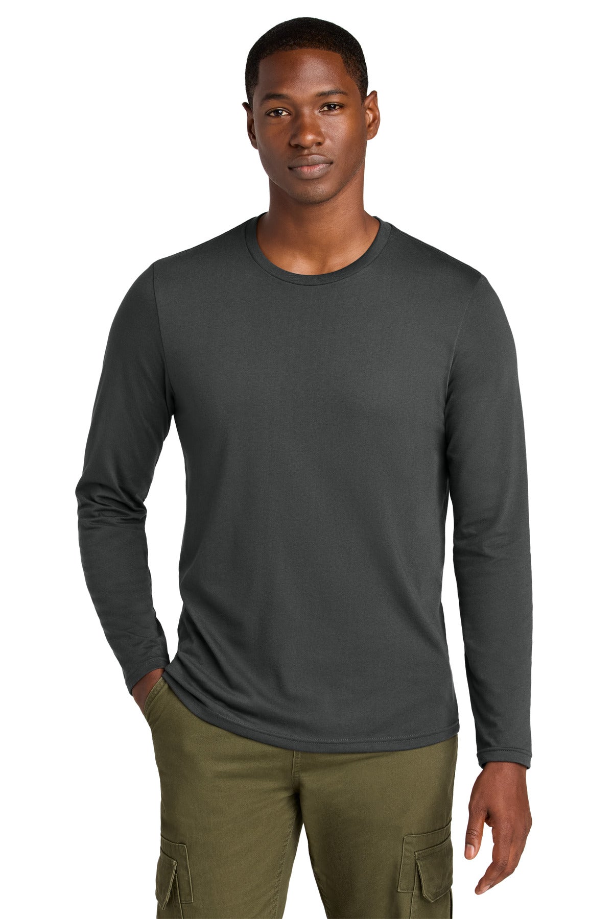 District Perfect Weight CVC Long Sleeve Tee DT185 Charcoal