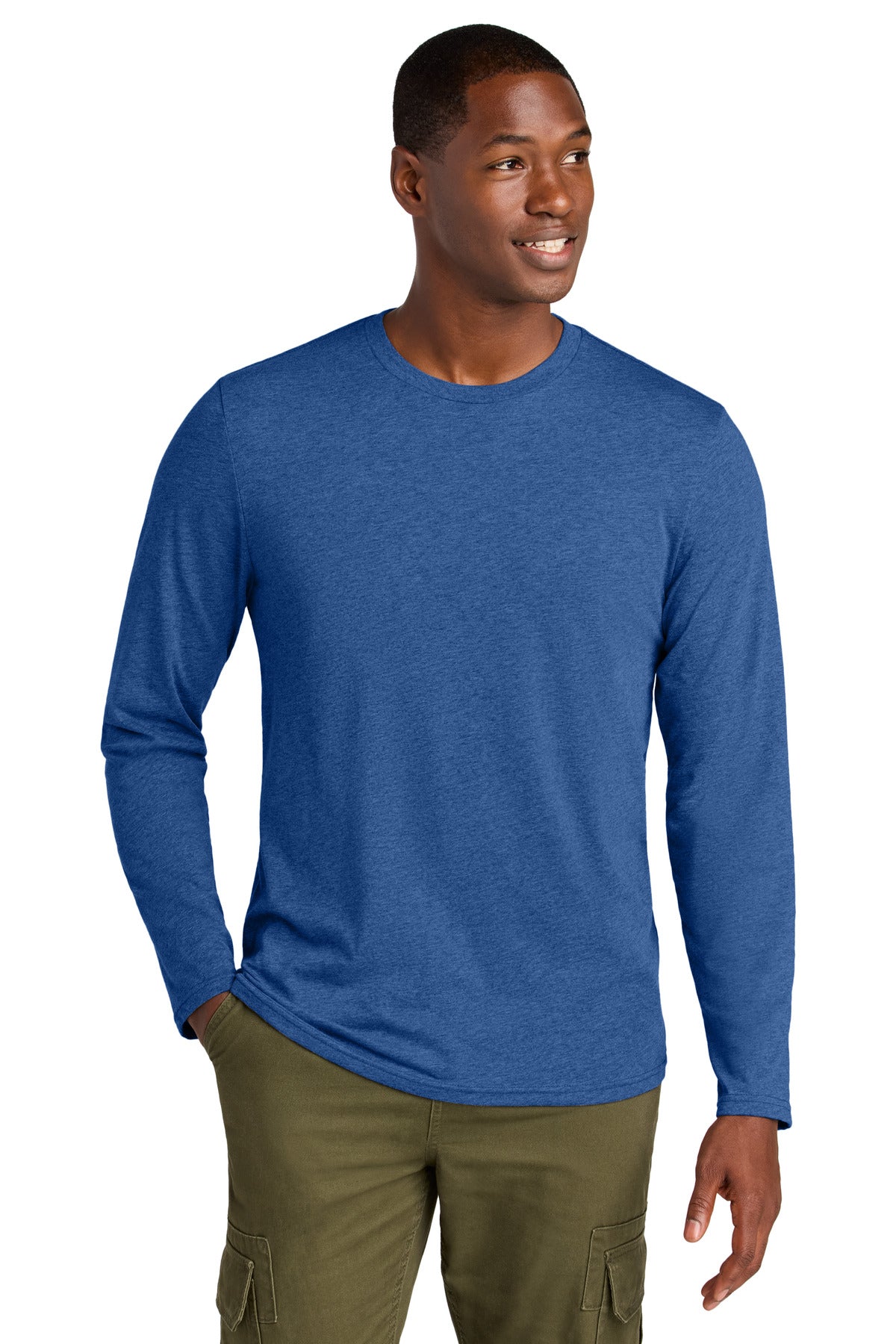 District Perfect Weight CVC Long Sleeve Tee DT185 Heathered Deep Royal