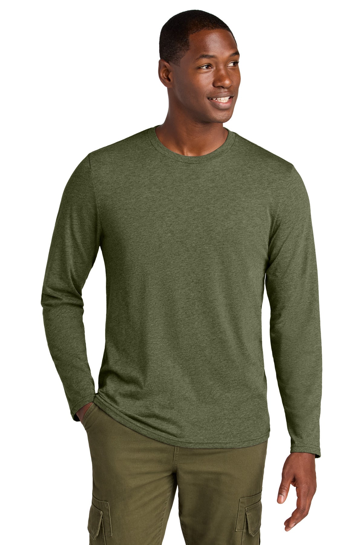 District Perfect Weight CVC Long Sleeve Tee DT185 Military Green Heather