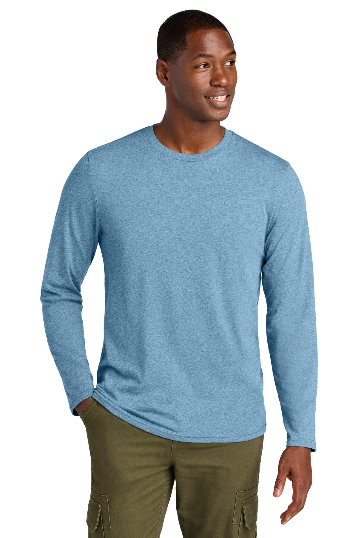 District Perfect Weight CVC Long Sleeve Tee DT185 Tundra Blue Heather