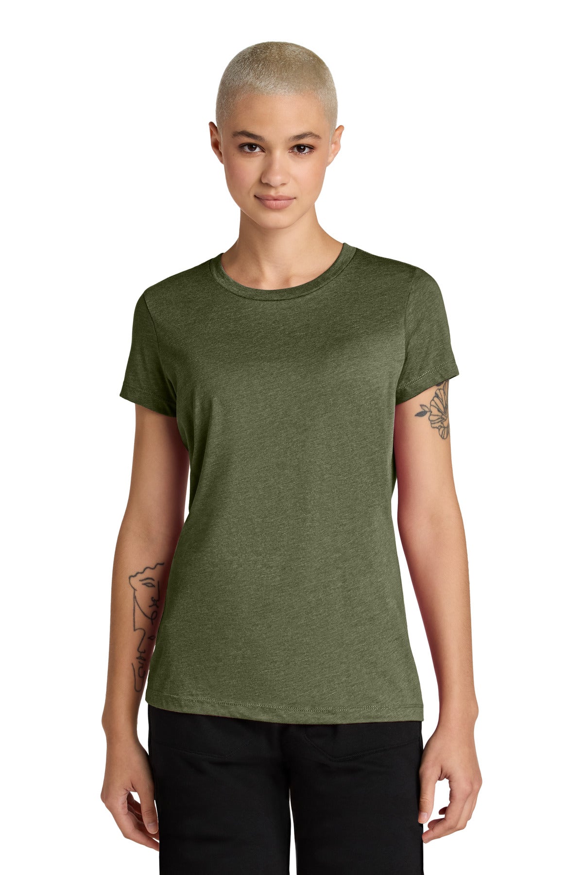 District Women's Perfect Weight CVC Tee DT188 Military Green Heather