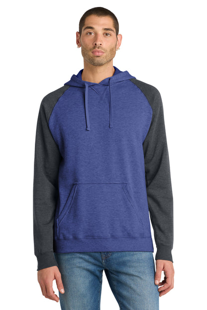 District Young Mens Lightweight Fleece Raglan Hoodie DT196 Heathered Deep Royal/ Heathered Charcoal