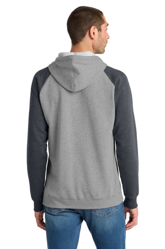 District Young Mens Lightweight Fleece Raglan Hoodie DT196 Heathered Grey/ Heathered Charcoal