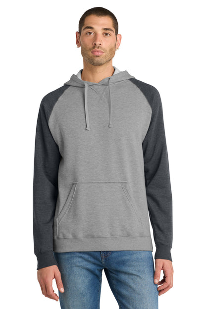 District Young Mens Lightweight Fleece Raglan Hoodie DT196 Heathered Grey/ Heathered Charcoal