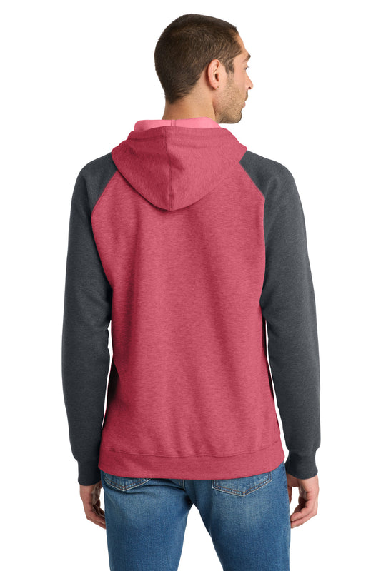 District Young Mens Lightweight Fleece Raglan Hoodie DT196 Heathered Red/ Heathered Charcoal