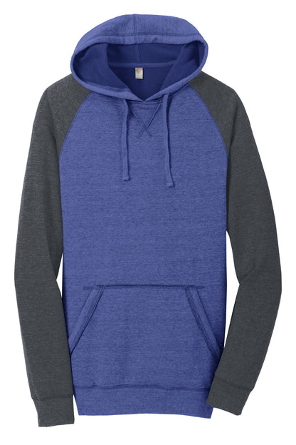 District Young Mens Lightweight Fleece Raglan Hoodie DT196 Heathered Deep Royal/ Heathered Charcoal