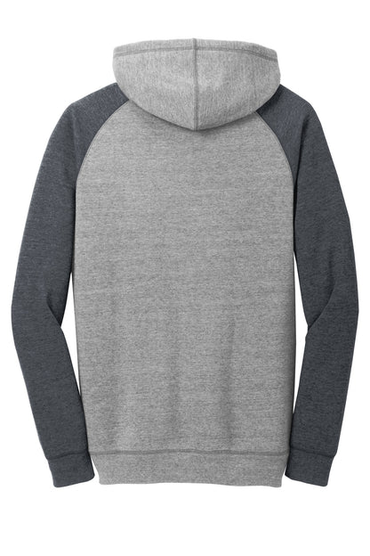 District Young Mens Lightweight Fleece Raglan Hoodie DT196 Heathered Grey/ Heathered Charcoal
