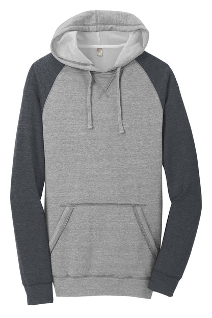 District Young Mens Lightweight Fleece Raglan Hoodie DT196 Heathered Grey/ Heathered Charcoal
