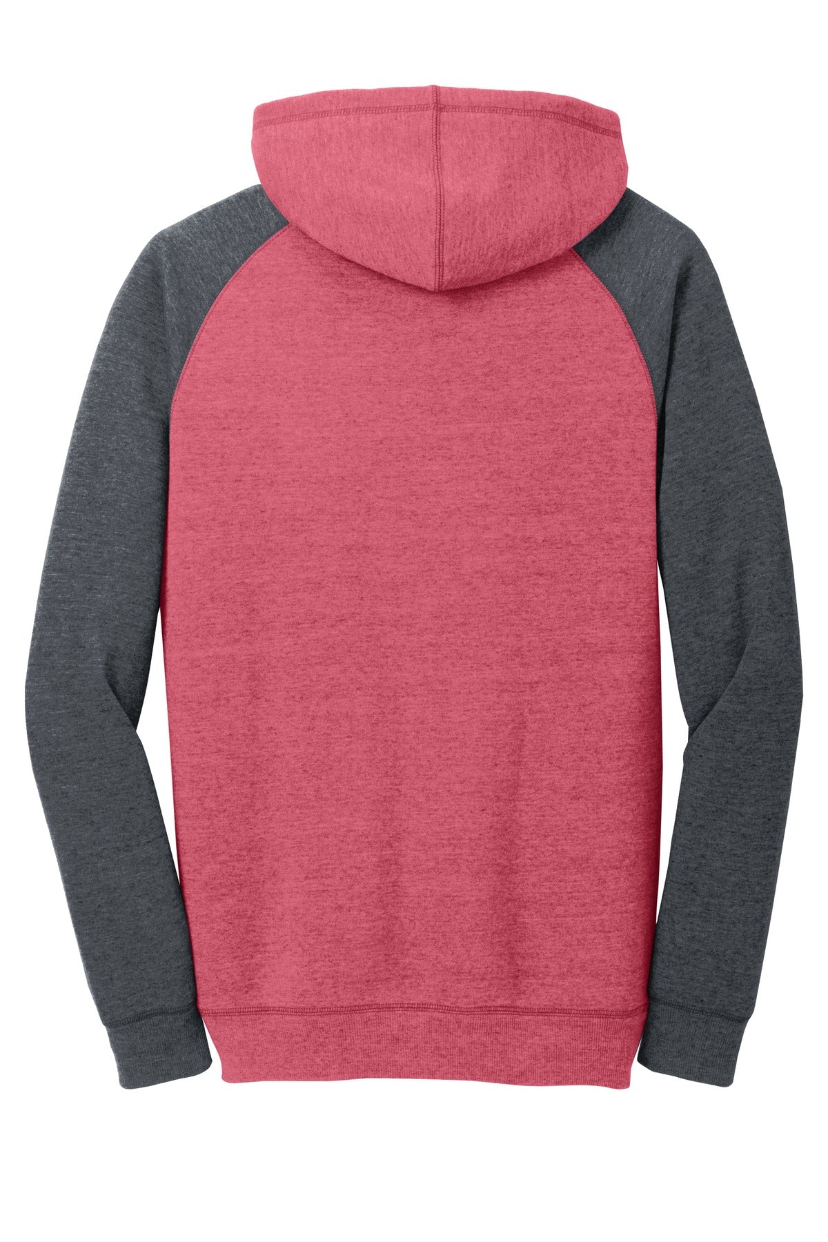 District Young Mens Lightweight Fleece Raglan Hoodie DT196 Heathered Red/ Heathered Charcoal