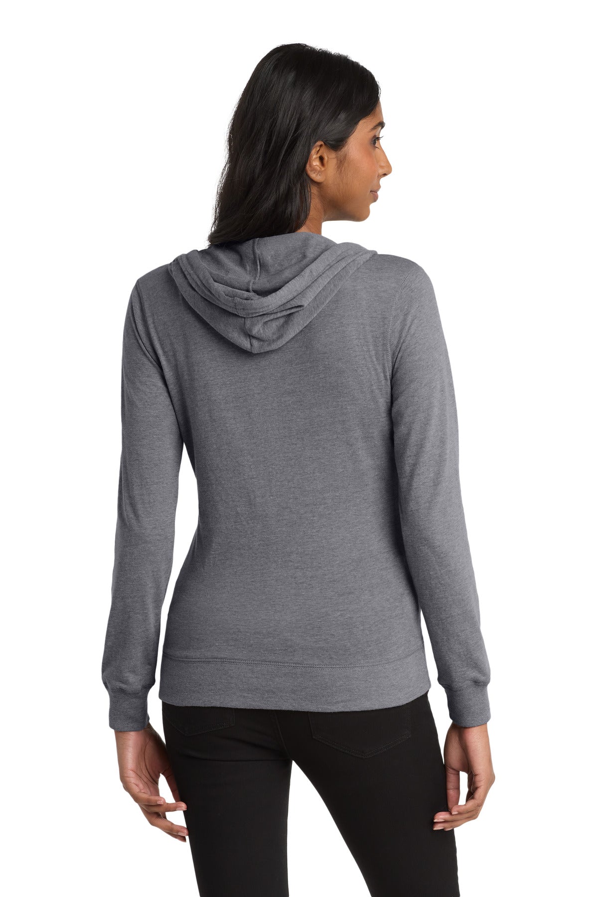 District Women's Fitted Jersey Full-Zip Hoodie DT2100 Dark Heather Grey
