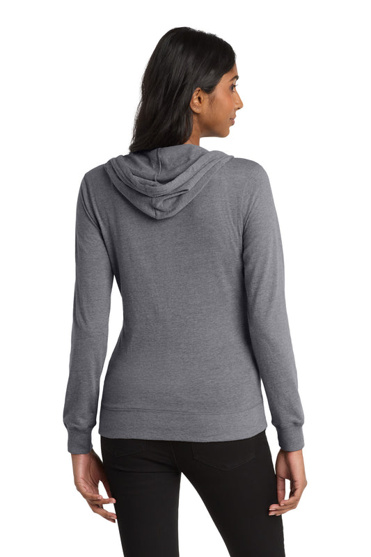 District Women's Fitted Jersey Full-Zip Hoodie DT2100 Dark Heather Grey