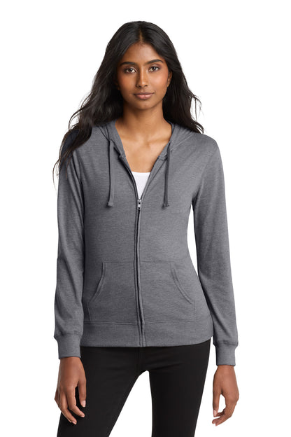 District Women's Fitted Jersey Full-Zip Hoodie DT2100 Dark Heather Grey