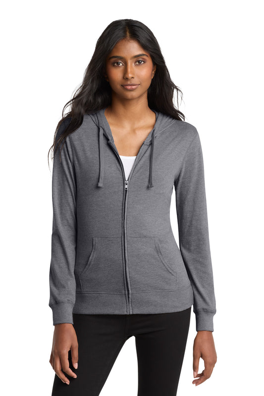 District Women's Fitted Jersey Full-Zip Hoodie DT2100 Dark Heather Grey