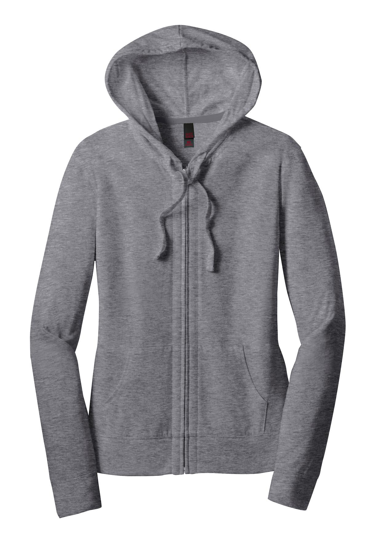 District Women's Fitted Jersey Full-Zip Hoodie DT2100 Dark Heather Grey
