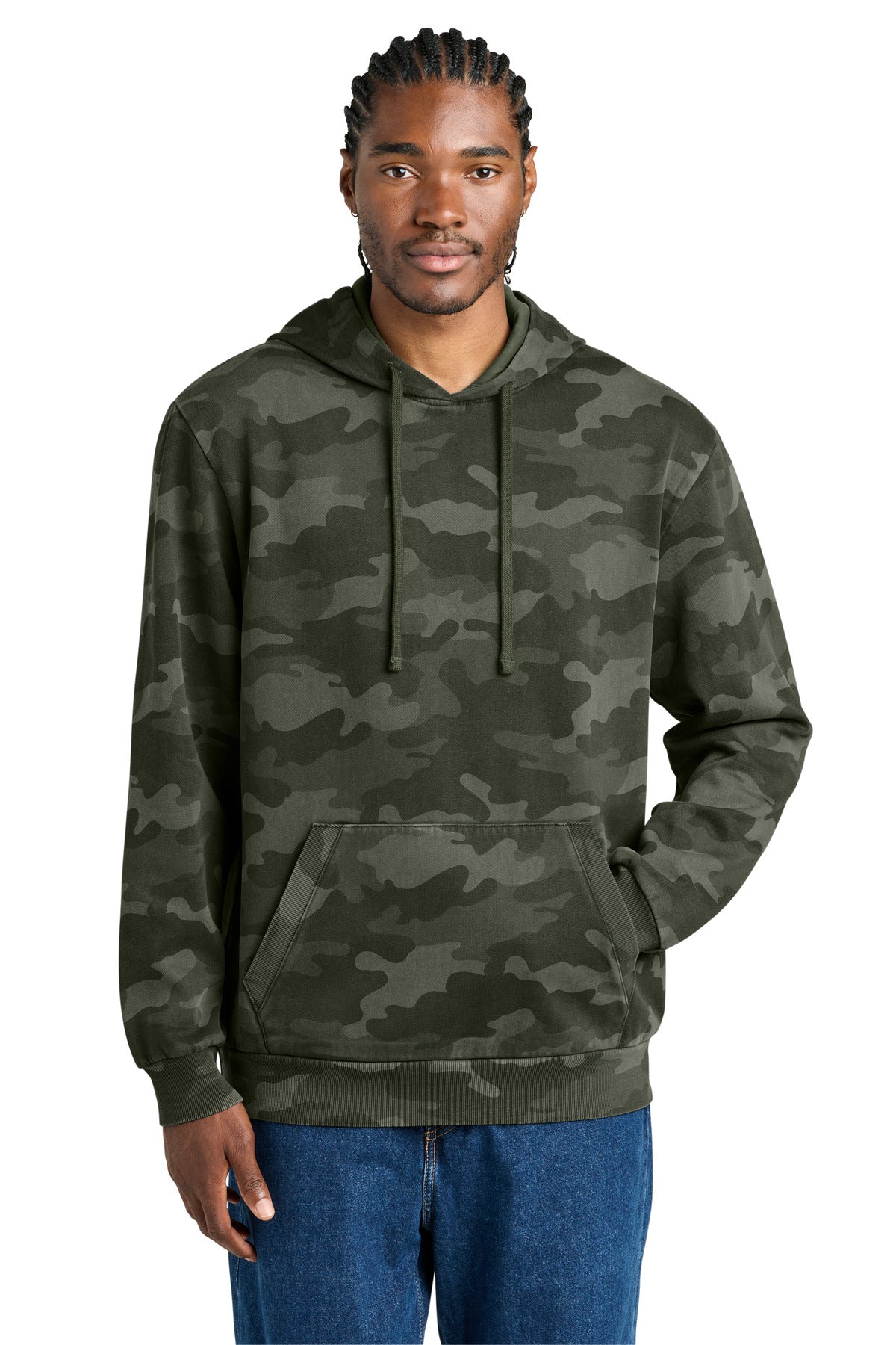 District Wash Camo Fleece Hoodie DT2200C Olive Drab Green