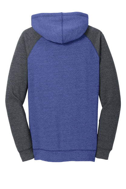 District Women's Lightweight Fleece Raglan Hoodie DT296 Heathered Deep Royal/ Heathered Charcoal