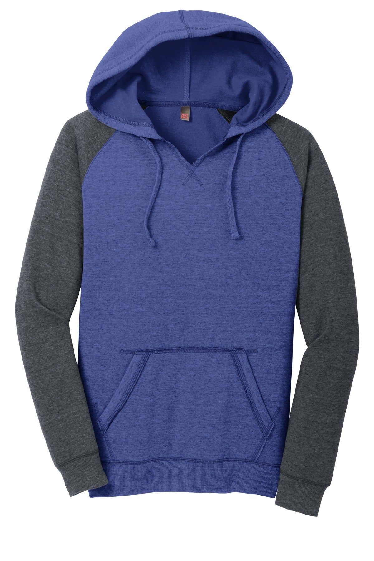 District Women's Lightweight Fleece Raglan Hoodie DT296 Heathered Deep Royal/ Heathered Charcoal