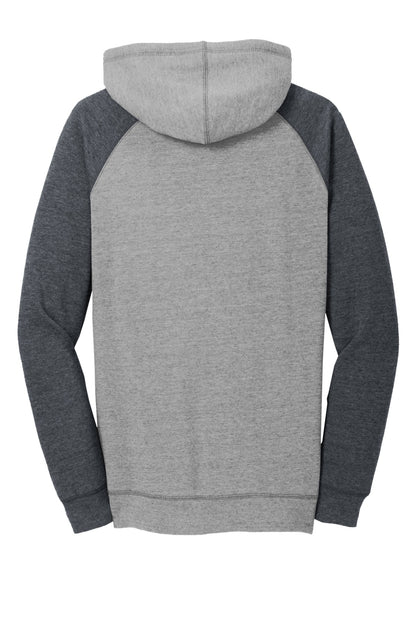 District Women's Lightweight Fleece Raglan Hoodie DT296 Heathered Grey/ Heathered Charcoal