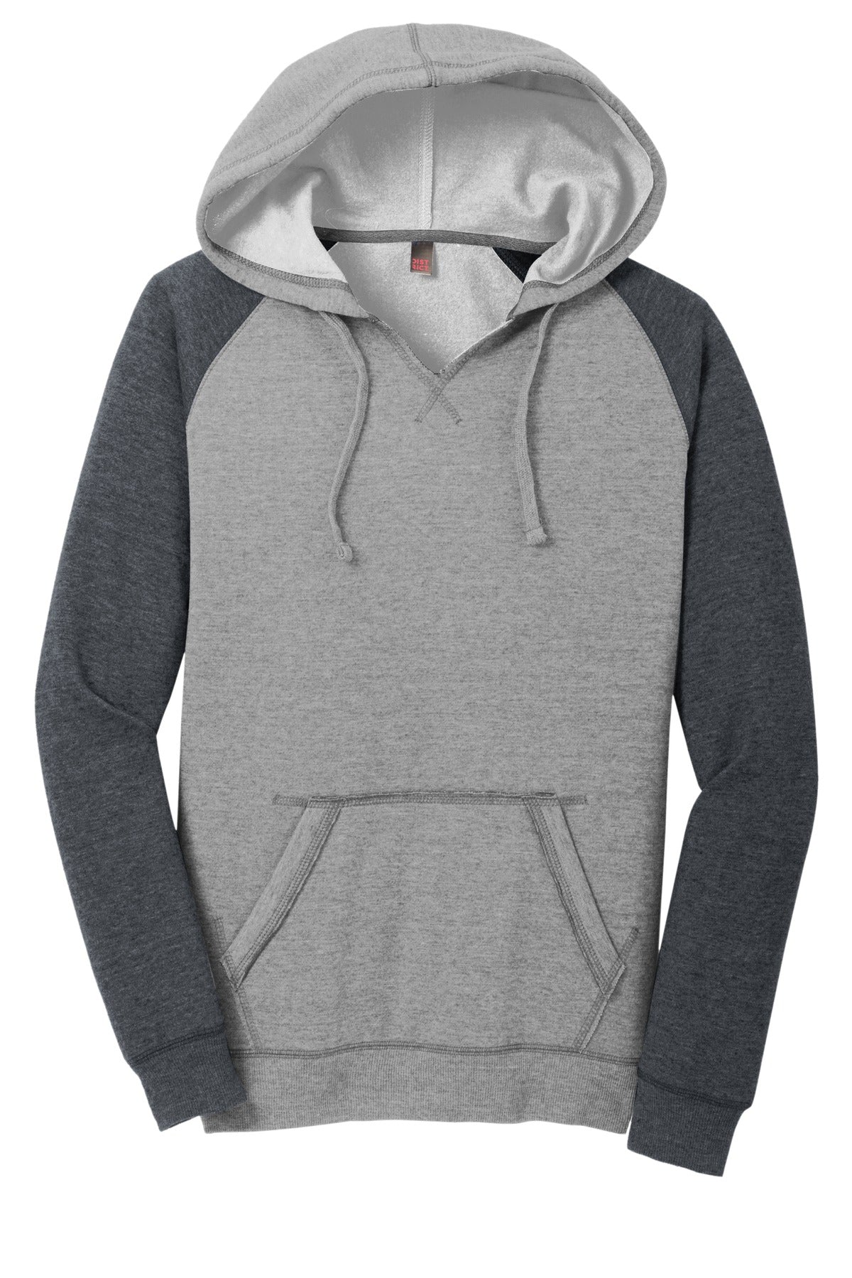 District Women's Lightweight Fleece Raglan Hoodie DT296 Heathered Grey/ Heathered Charcoal