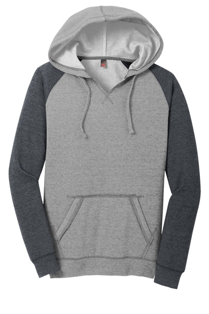 District Women's Lightweight Fleece Raglan Hoodie DT296 Heathered Grey/ Heathered Charcoal