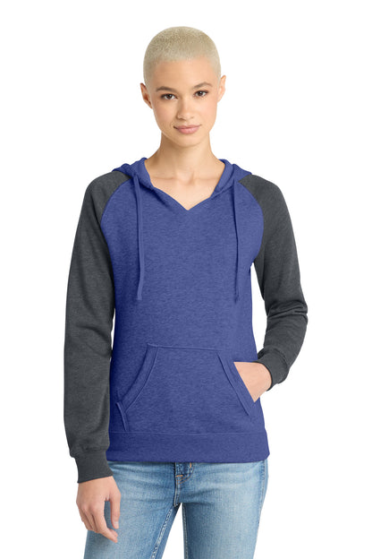 District Women's Lightweight Fleece Raglan Hoodie DT296 Heathered Deep Royal/ Heathered Charcoal