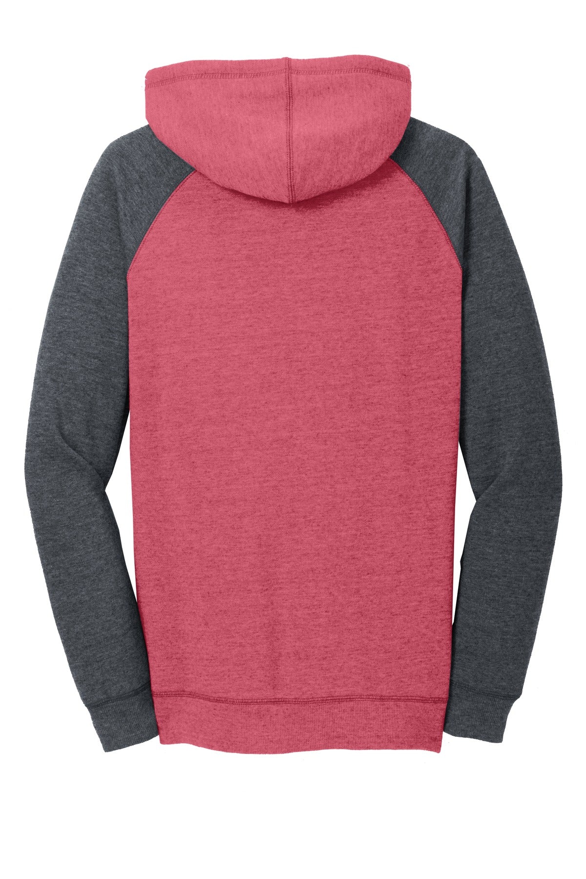 District Women's Lightweight Fleece Raglan Hoodie DT296 Heathered Red/ Heathered Charcoal