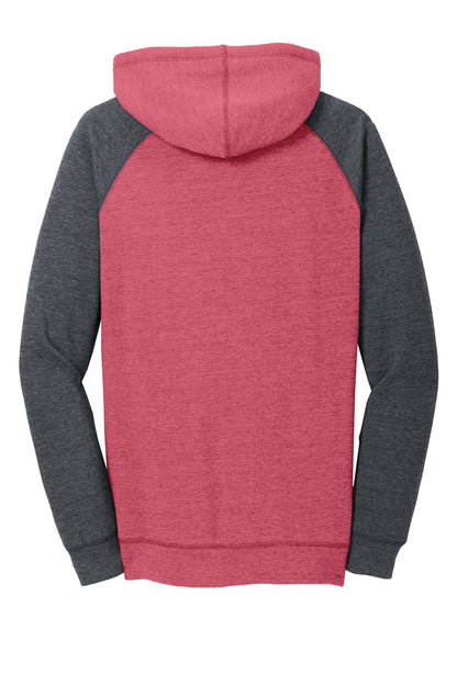 District Women's Lightweight Fleece Raglan Hoodie DT296 Heathered Red/ Heathered Charcoal
