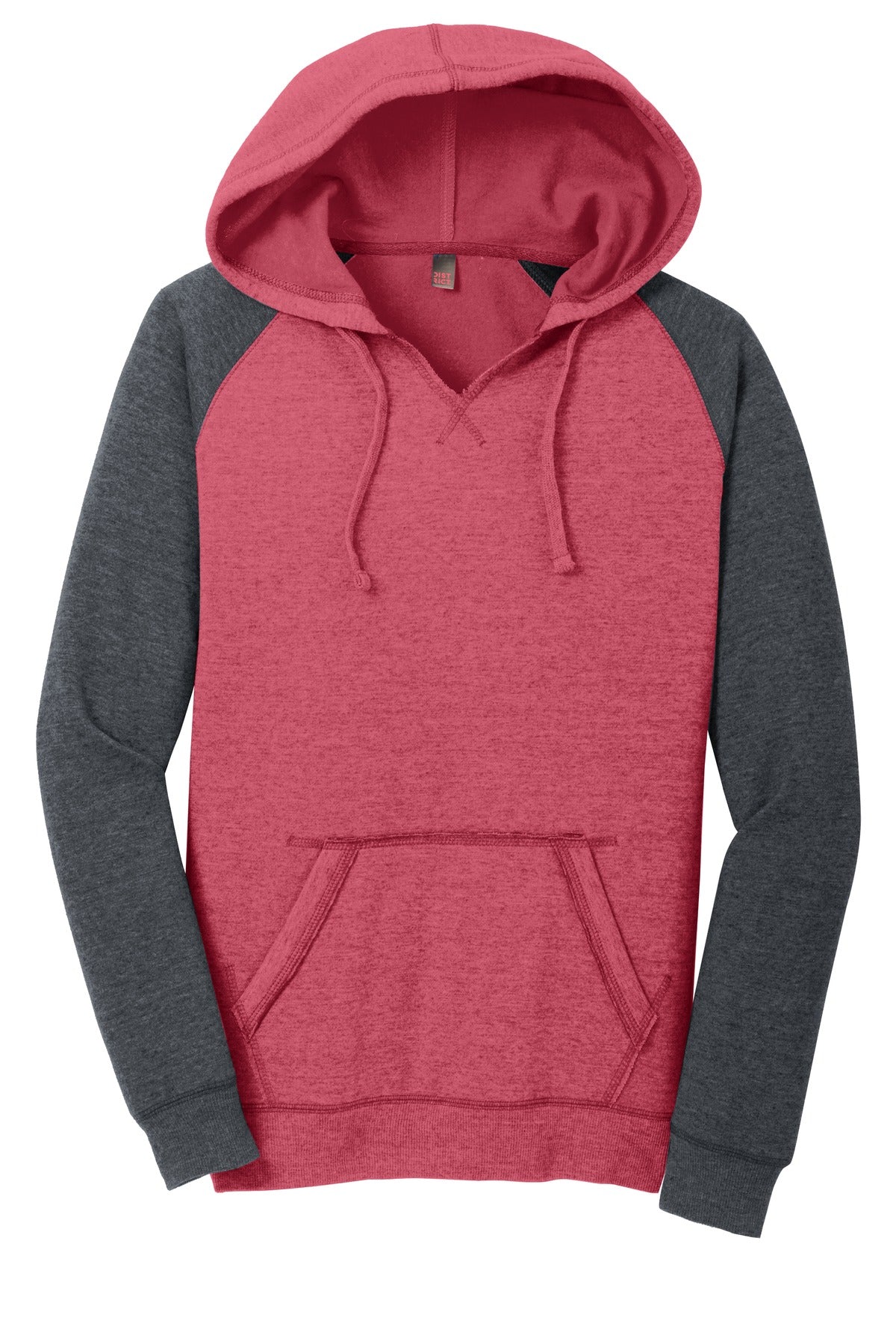 District Women's Lightweight Fleece Raglan Hoodie DT296 Heathered Red/ Heathered Charcoal