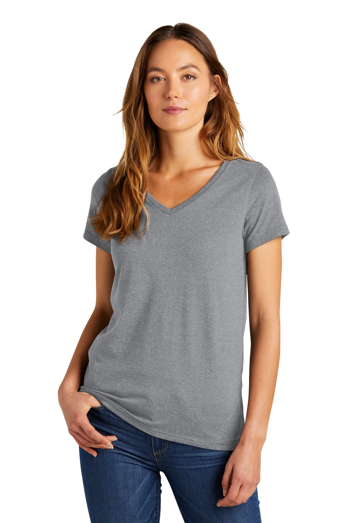 District Women's The Concert Tee V-Neck DT5002 Heather Grey