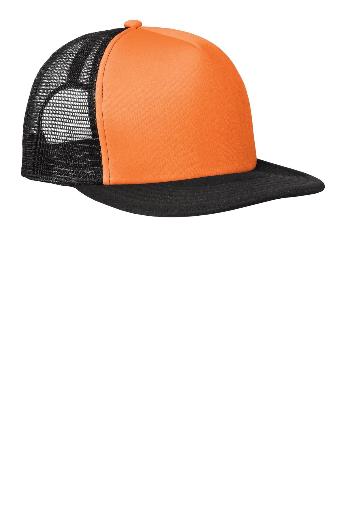 District Flat Bill Snapback Trucker Cap DT624 Neon Orange