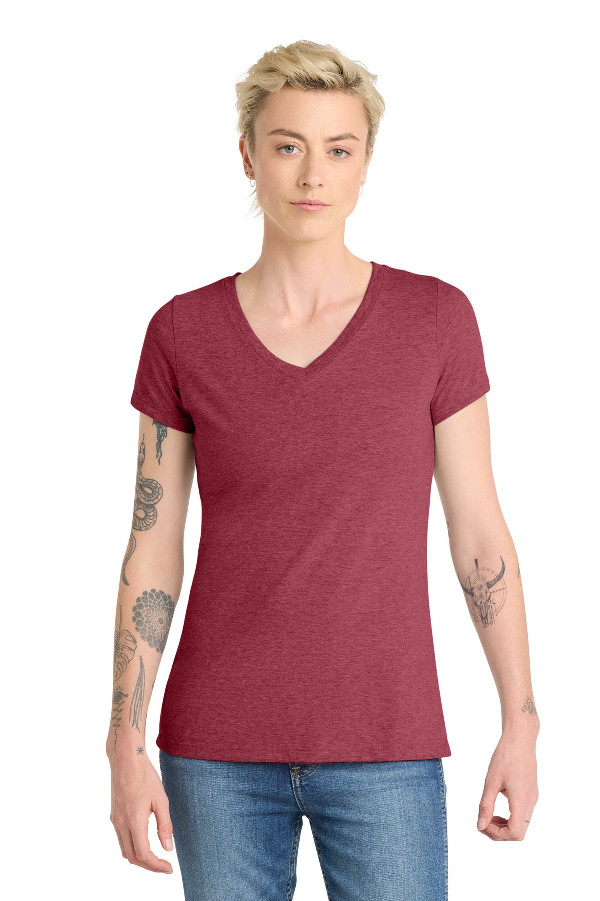 District Women's Very Important Tee V-Neck DT6503 Heathered Cardinal