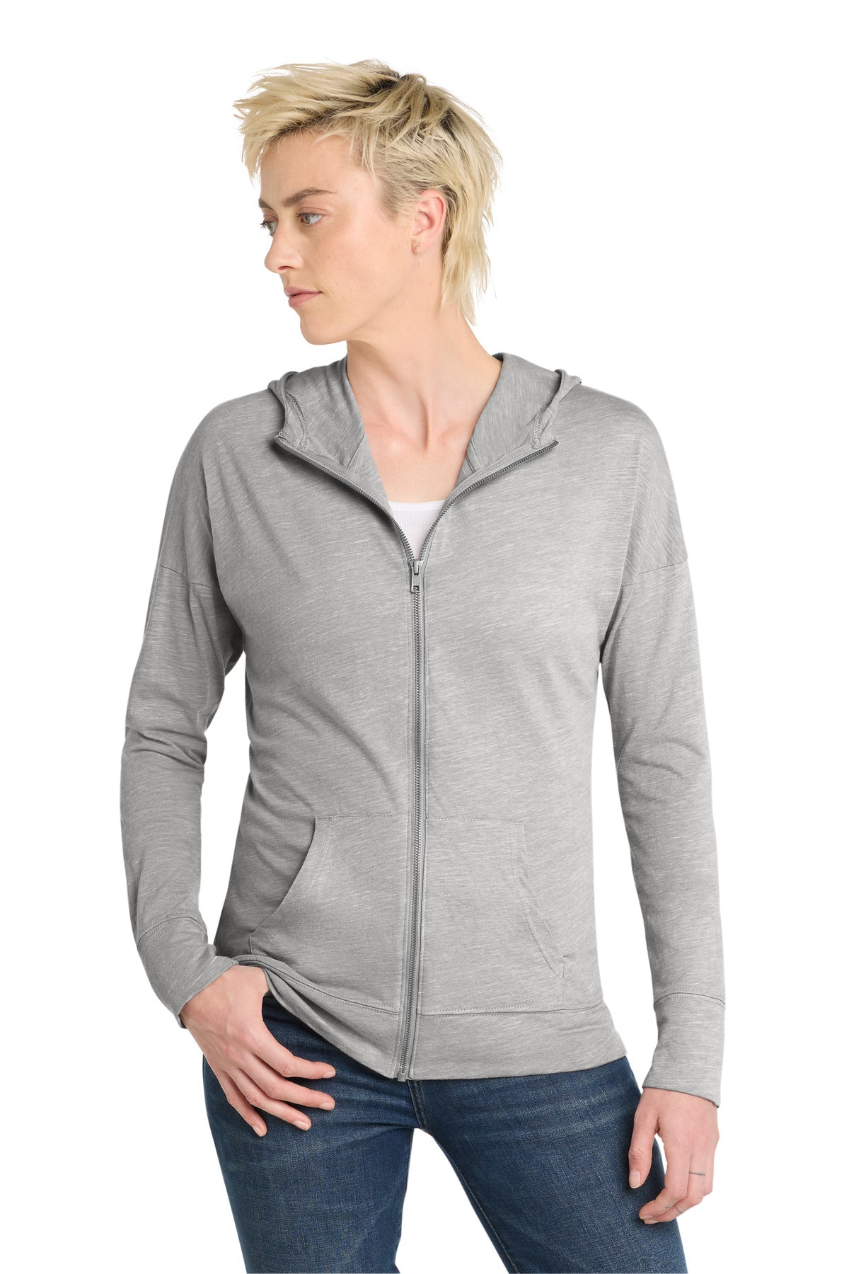 District Women's Medal Full-Zip Hoodie DT665 Light Grey