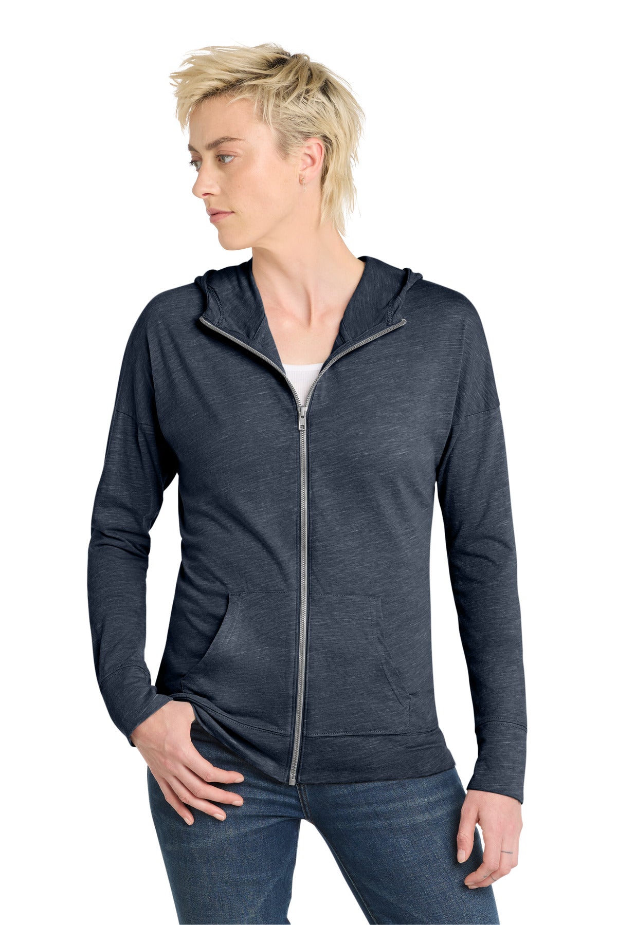 District Women's Medal Full-Zip Hoodie DT665 New Navy