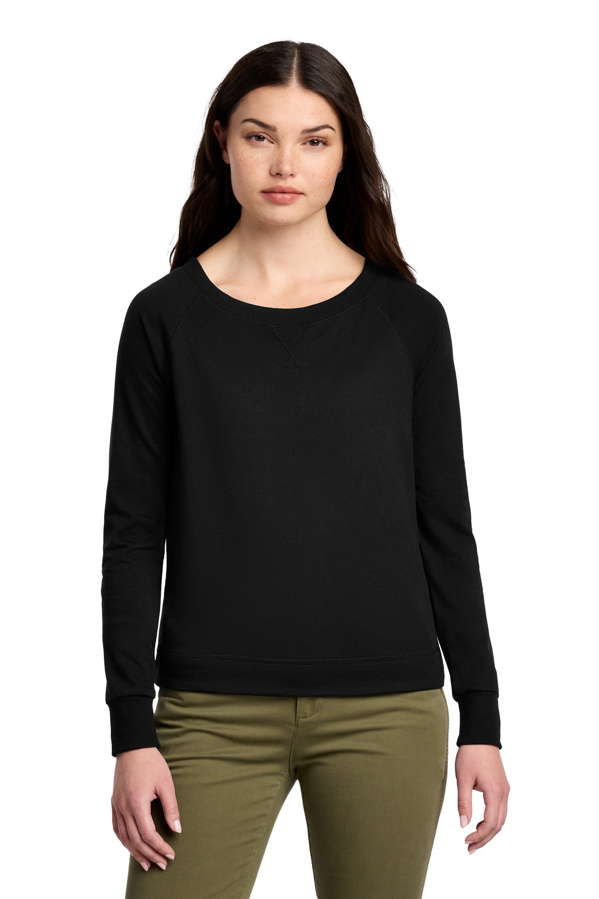 District Women's Featherweight French Terry Long Sleeve Crewneck DT672 Black