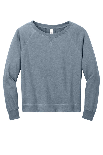 District Women's Featherweight French Terry Long Sleeve Crewneck DT672 Flint Blue Heather